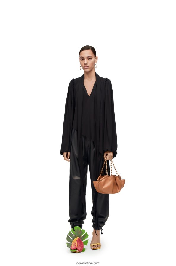 Loewe moterys elastinės kelnės iš nappa juodas BZ26XN1109