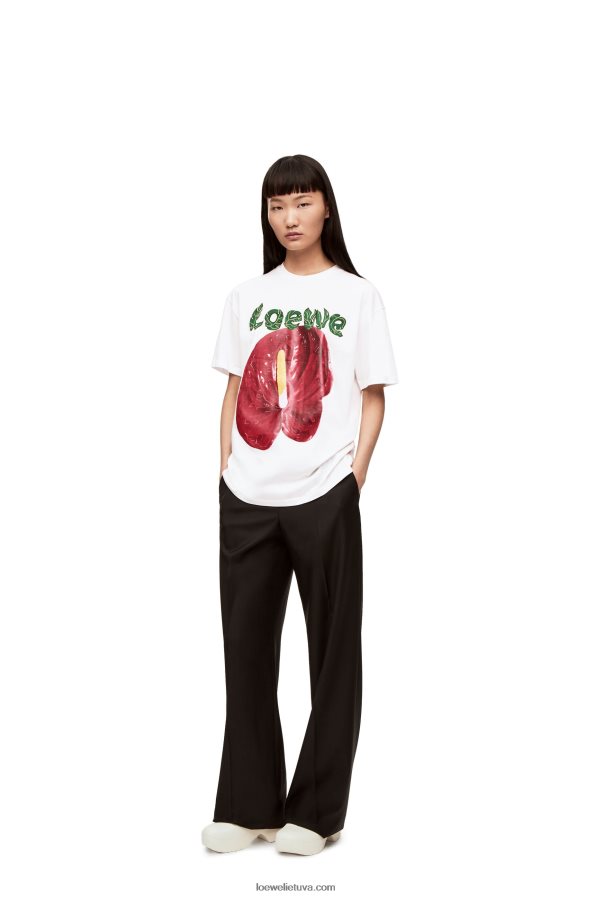 Loewe moterys Anthurium gėlių marškinėliai iš medvilninio trikotažo balta/raudona BZ26XN798