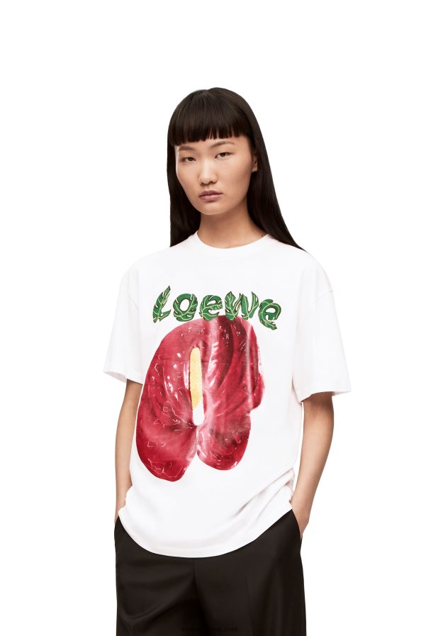 Loewe moterys Anthurium gėlių marškinėliai iš medvilninio trikotažo balta/raudona BZ26XN798