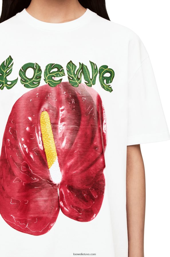 Loewe moterys Anthurium gėlių marškinėliai iš medvilninio trikotažo balta/raudona BZ26XN798