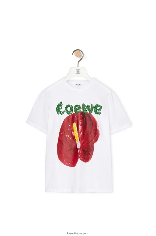 Loewe moterys Anthurium gėlių marškinėliai iš medvilninio trikotažo balta/raudona BZ26XN798