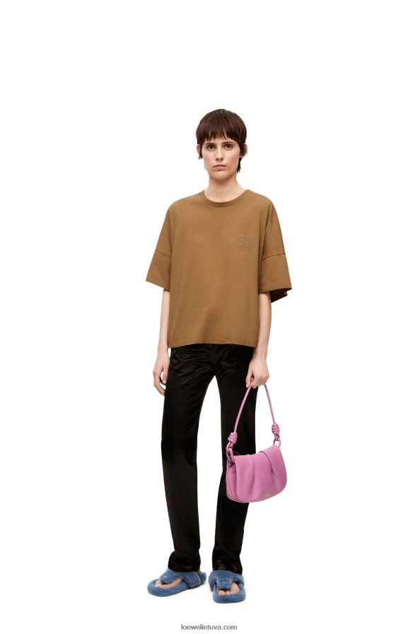 Loewe moterys „boxy fit“ marškinėliai iš medvilnės tamsus kupranugaris BZ26XN781