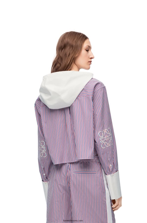 Loewe moterys Dryžuotos medvilnės marškinėliai su gobtuvu mėlyna/raudona BZ26XN857
