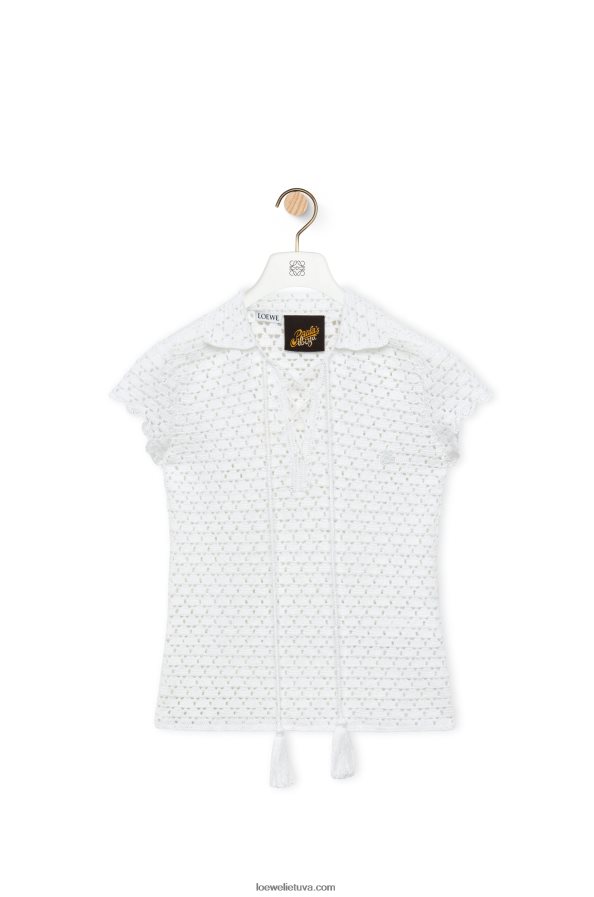 Loewe moterys nertas medvilninis polo viršus baltas BZ26XN874