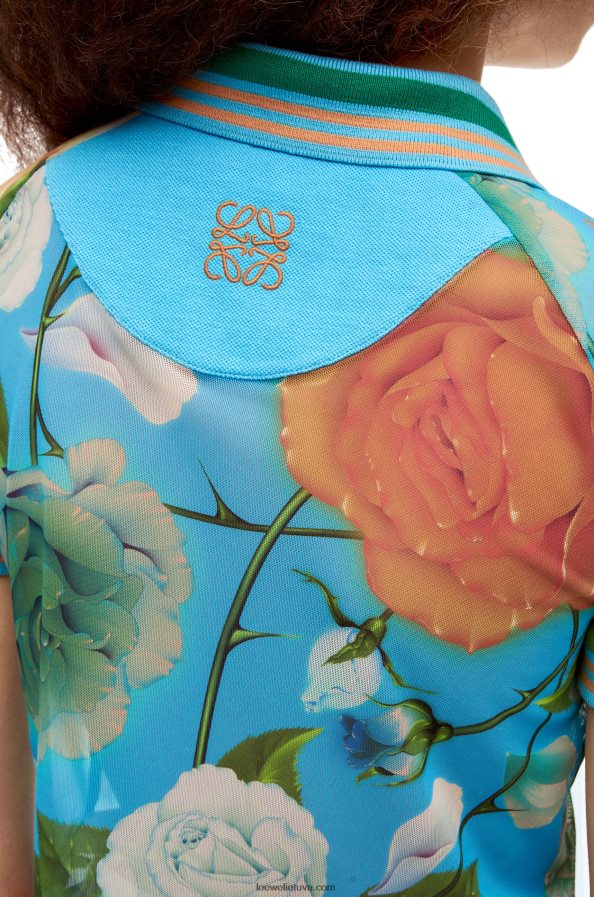 Loewe moterys rožėmis apkarpytas polo viršus tinkleliu mėlyna/daugiaspalvė BZ26XN790