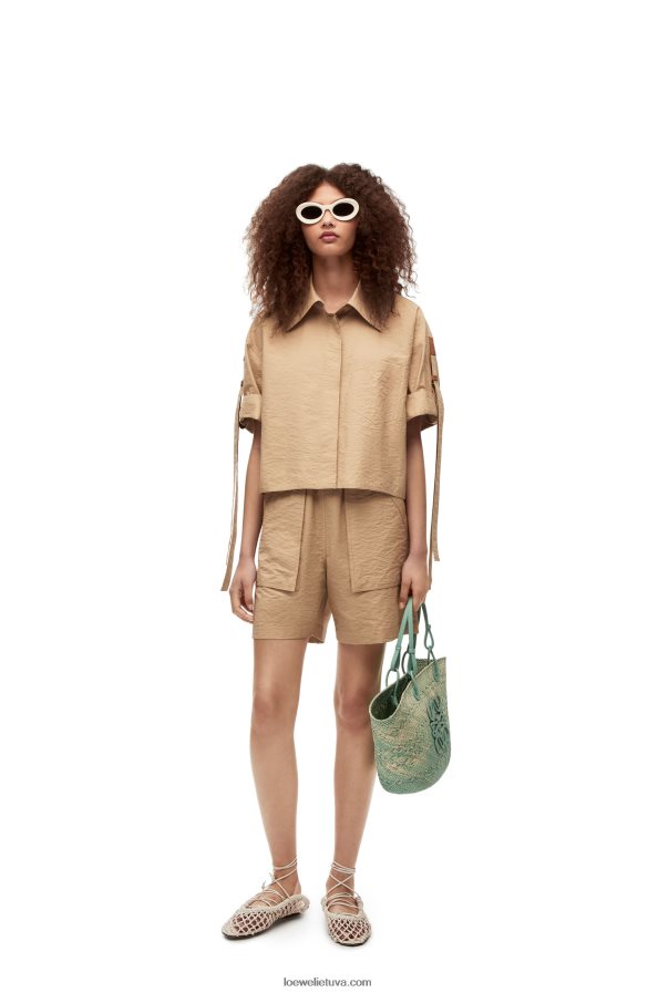 Loewe moterys trumpinti medvilniniai darbo marškiniai taos taupe BZ26XN864