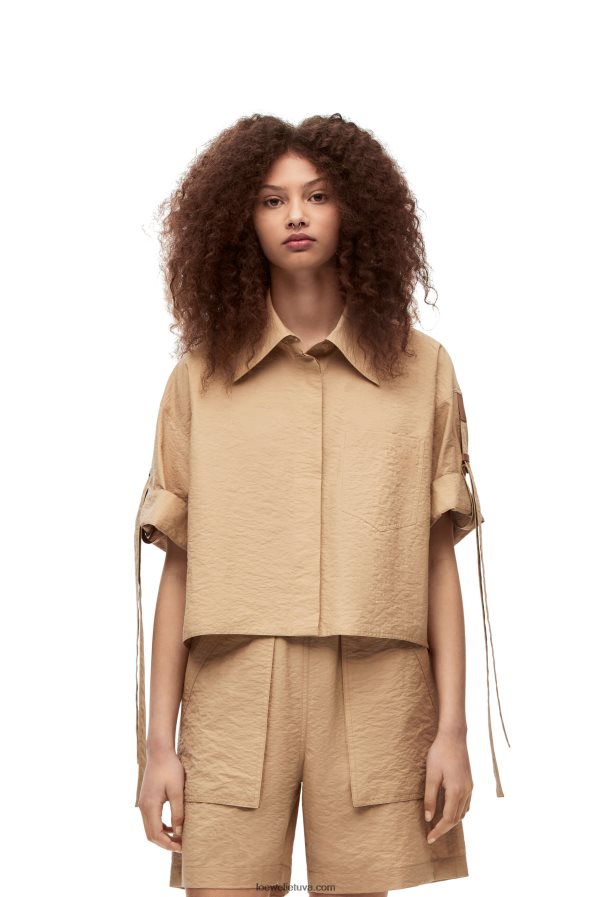 Loewe moterys trumpinti medvilniniai darbo marškiniai taos taupe BZ26XN864