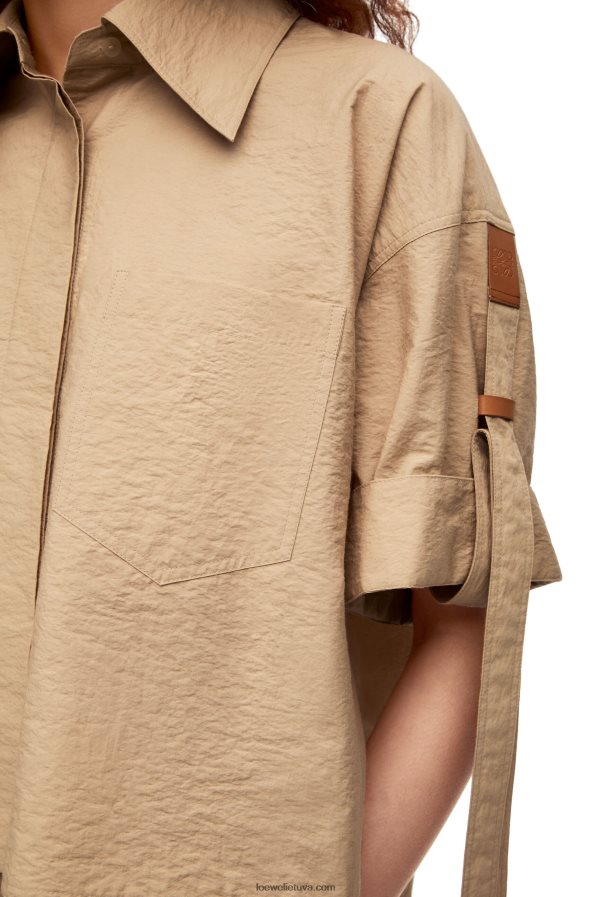 Loewe moterys trumpinti medvilniniai darbo marškiniai taos taupe BZ26XN864
