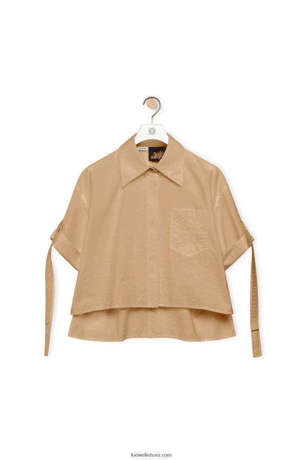 Loewe moterys trumpinti medvilniniai darbo marškiniai taos taupe BZ26XN864