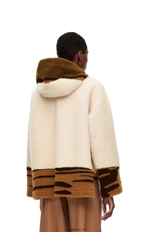 Loewe moterys kirpimo striukė su gobtuvu beveik baltas/rudas BZ26XN1126