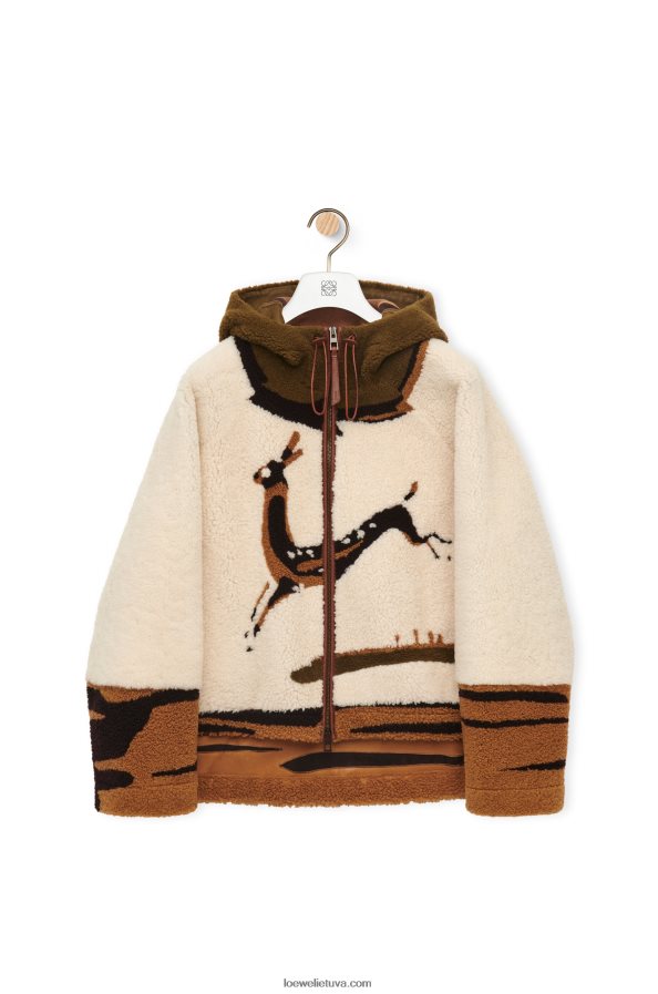 Loewe moterys kirpimo striukė su gobtuvu beveik baltas/rudas BZ26XN1126