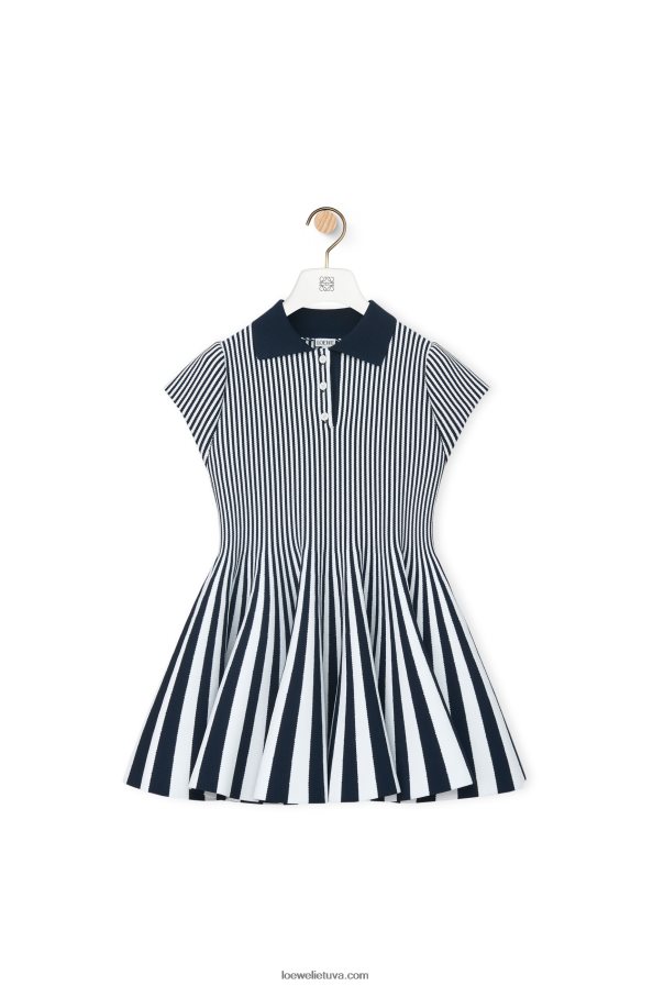 Loewe moterys Dryžuota mini suknelė iš viskozės mišinio tamsiai/balta BZ26XN1063
