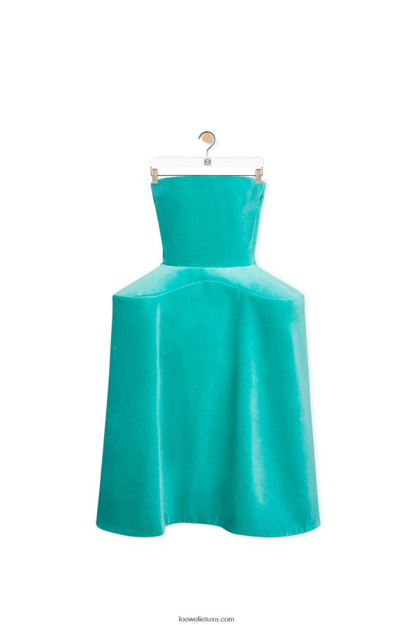 Loewe moterys Peplum bustier suknelė iš medvilninio aksomo karibų mėlyna BZ26XN1064