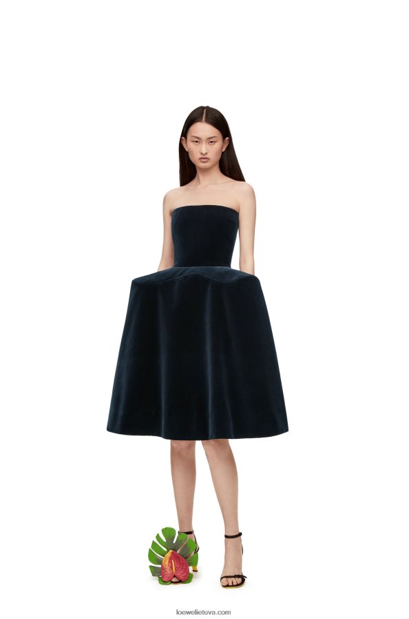 Loewe moterys Peplum bustier suknelė iš medvilninio aksomo tamsiai mėlyna BZ26XN1061
