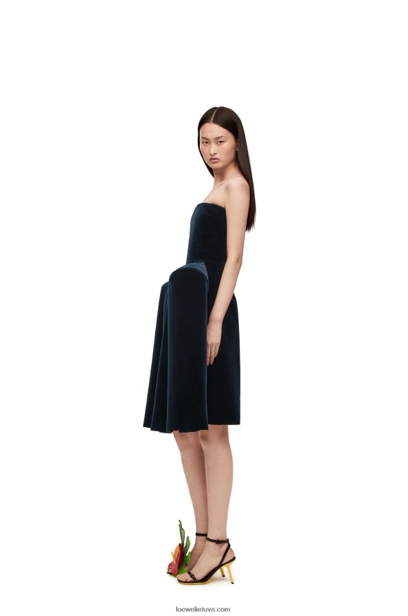 Loewe moterys Peplum bustier suknelė iš medvilninio aksomo tamsiai mėlyna BZ26XN1061