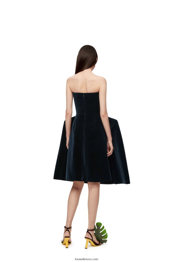 Loewe moterys Peplum bustier suknelė iš medvilninio aksomo tamsiai mėlyna BZ26XN1061