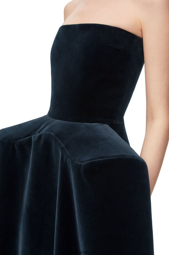 Loewe moterys Peplum bustier suknelė iš medvilninio aksomo tamsiai mėlyna BZ26XN1061