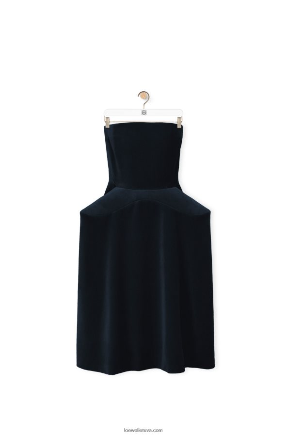 Loewe moterys Peplum bustier suknelė iš medvilninio aksomo tamsiai mėlyna BZ26XN1061