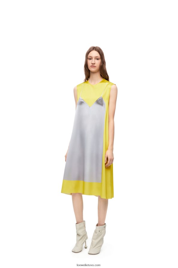 Loewe moterys Techninio atlaso a-line suknelė geltona/pilka BZ26XN1033