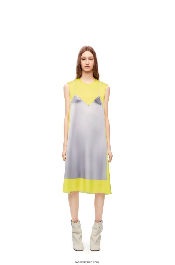 Loewe moterys Techninio atlaso a-line suknelė geltona/pilka BZ26XN1033