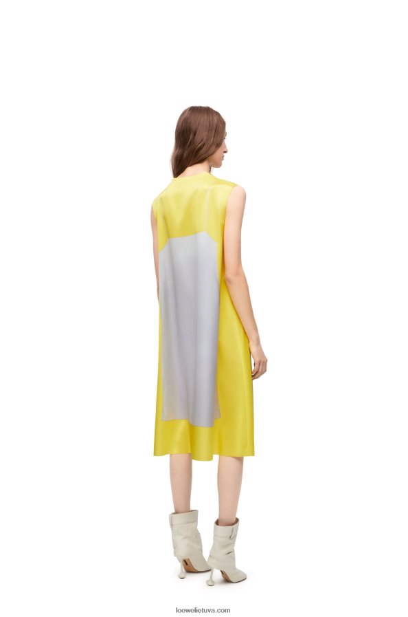 Loewe moterys Techninio atlaso a-line suknelė geltona/pilka BZ26XN1033