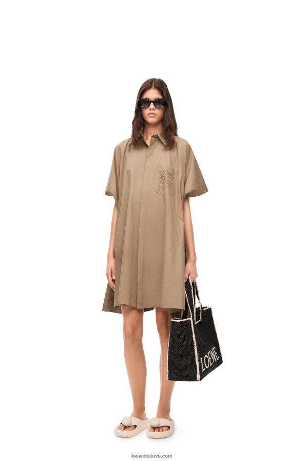 Loewe moterys anagraminė tunika medvilnės suknelė taos taupe BZ26XN1050