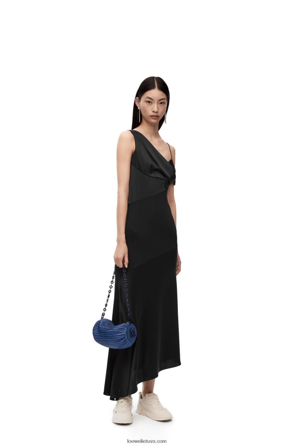 Loewe moterys asimetrinė satino ir krepo suknelė juodas BZ26XN1098
