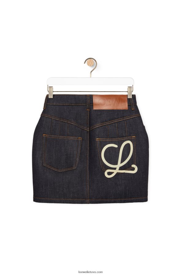Loewe moterys lenktas mini džinsinio audinio sijonas neapdorotas džinsas BZ26XN1184