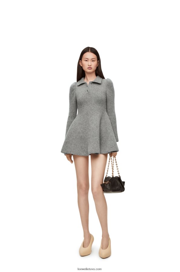 Loewe moterys mini suknelė iš kašmyro ir moherio pilka BZ26XN1082