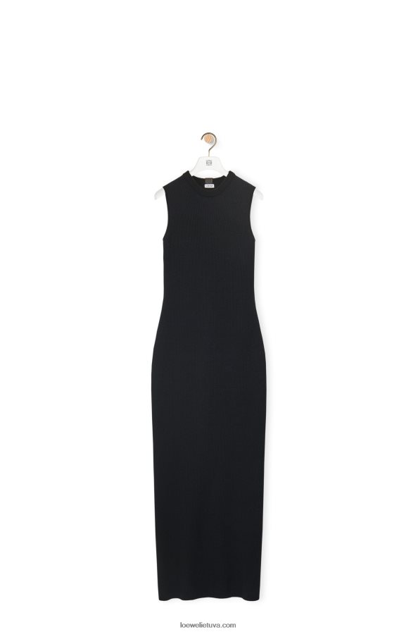 Loewe moterys vamzdinė megzta vilnonė suknelė juoda/navy BZ26XN985