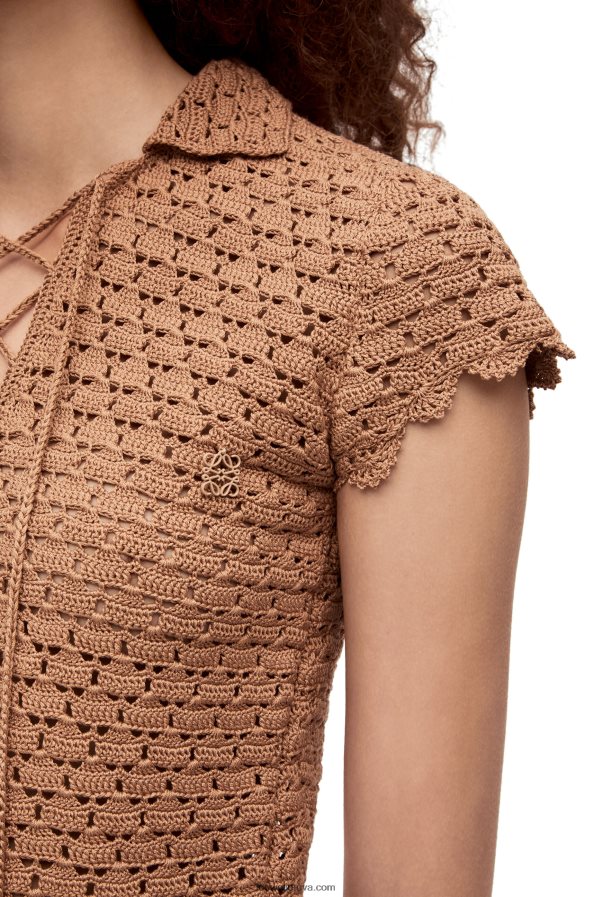 Loewe moterys nertas medvilninis polo viršus smėlio spalvos BZ26XN867