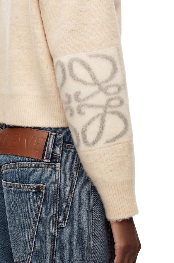 Loewe moterys anagram intarsia megztinis iš vilnos ekru/šviesiai pilka BZ26XN994