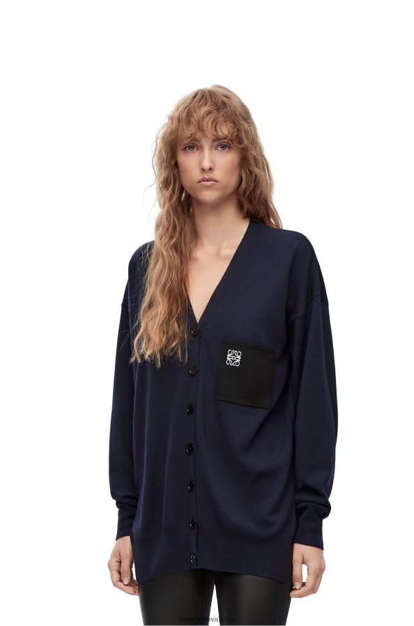 Loewe moterys anagraminis kišeninis vilnos megztinis tamsiai mėlyna BZ26XN986
