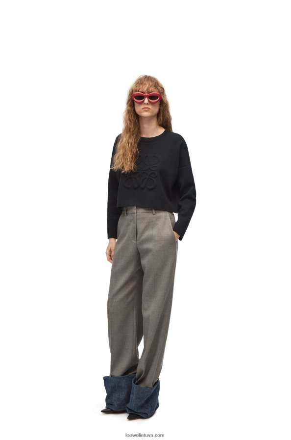 Loewe moterys anagraminis vilnos megztinis juodas BZ26XN1021