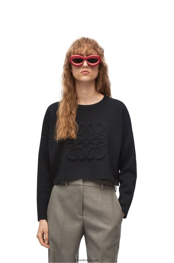 Loewe moterys anagraminis vilnos megztinis juodas BZ26XN1021