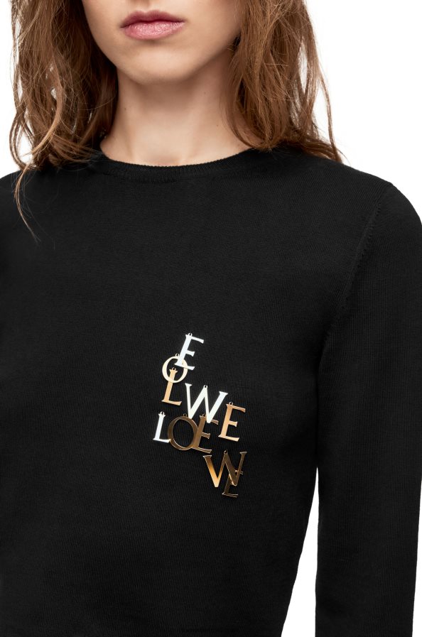 Loewe moterys žavingas vilnos megztinis juodas BZ26XN959