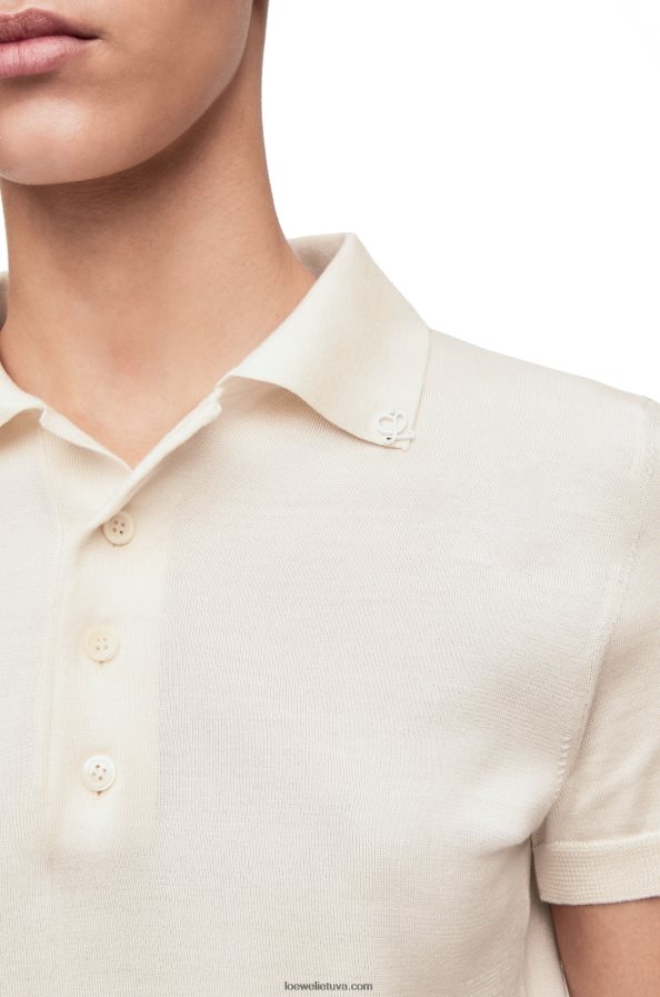 Loewe moterys šilko polo megztinis baltas BZ26XN963