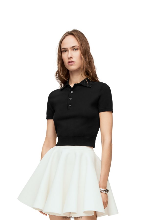 Loewe moterys šilko polo megztinis juodas BZ26XN956