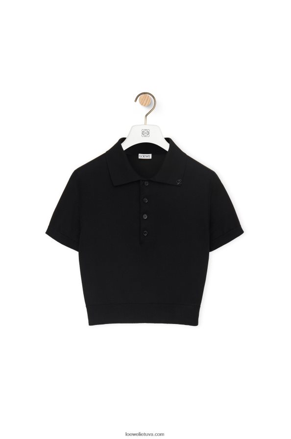 Loewe moterys šilko polo megztinis juodas BZ26XN956