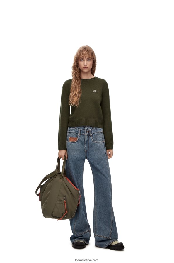 Loewe moterys megztinis iš vilnos chaki žalia BZ26XN979