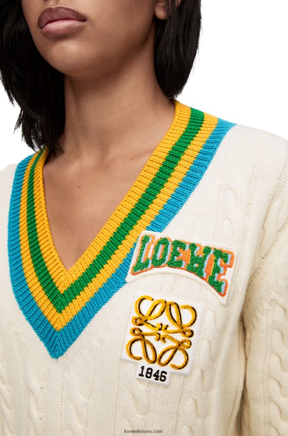 Loewe moterys universitetinis vilnos megztinis minkšta balta BZ26XN964