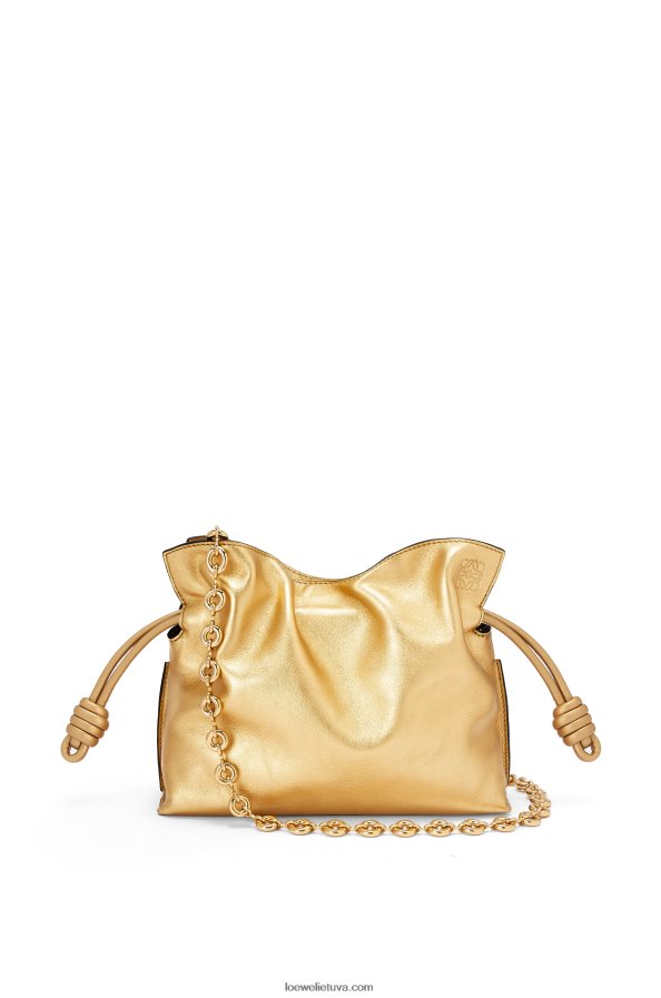 Loewe moterys mini flamenko sankaba iš Nappa veršiuko odos su grandine auksas BZ26XN333