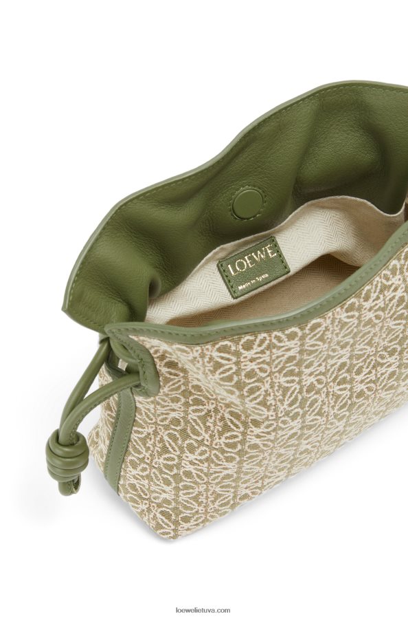 Loewe moterys mini flamenko sankaba iš anagraminio žakardo ir blauzdos odos žalia/avokado žalia BZ26XN291