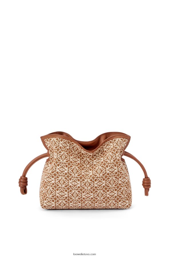 Loewe moterys mini flamenko sankaba iš anagraminio žakardo ir blauzdos odos įdegis/pekano riešutas BZ26XN310