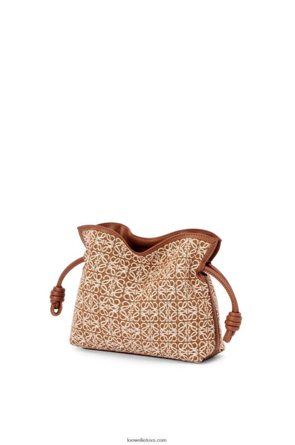 Loewe moterys mini flamenko sankaba iš anagraminio žakardo ir blauzdos odos įdegis/pekano riešutas BZ26XN310