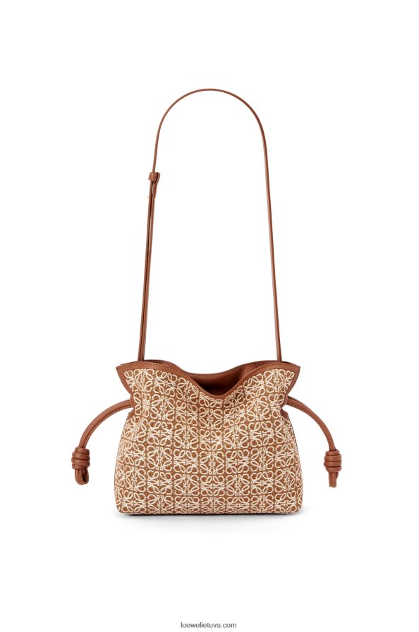 Loewe moterys mini flamenko sankaba iš anagraminio žakardo ir blauzdos odos įdegis/pekano riešutas BZ26XN310