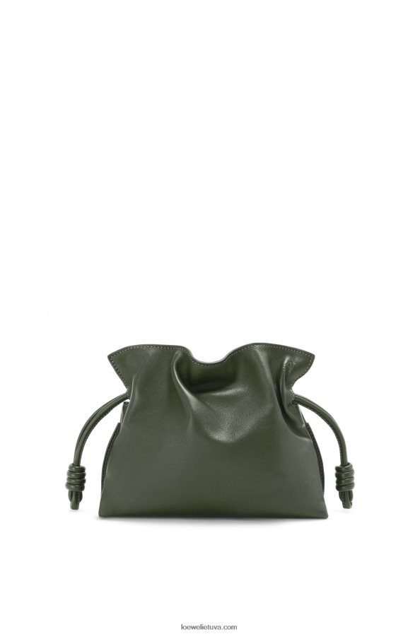 Loewe moterys mini flamenko sankaba iš nappa veršiuko odos vintažinė chaki BZ26XN553