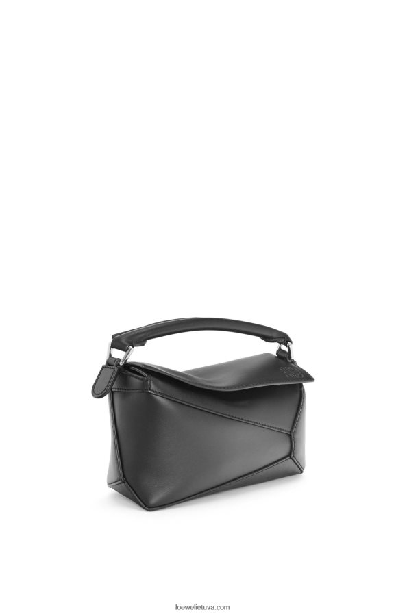 Loewe moterys mini dėlionės krašto maišelis iš satino veršio odos juodas BZ26XN219