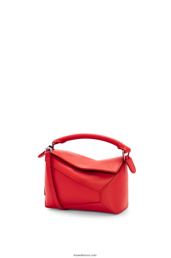 Loewe moterys mini dėlionės krašto maišelis iš satino veršio odos raudona BZ26XN213