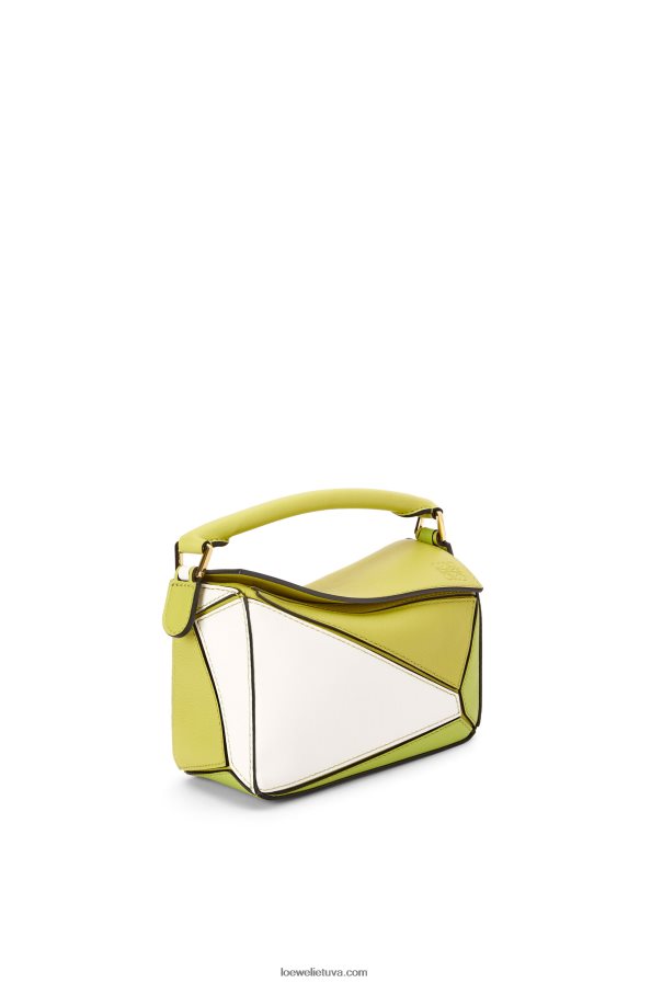 Loewe moterys mini galvosūkių maišelis iš klasikinės blauzdos odos laimo geltona/balta BZ26XN286